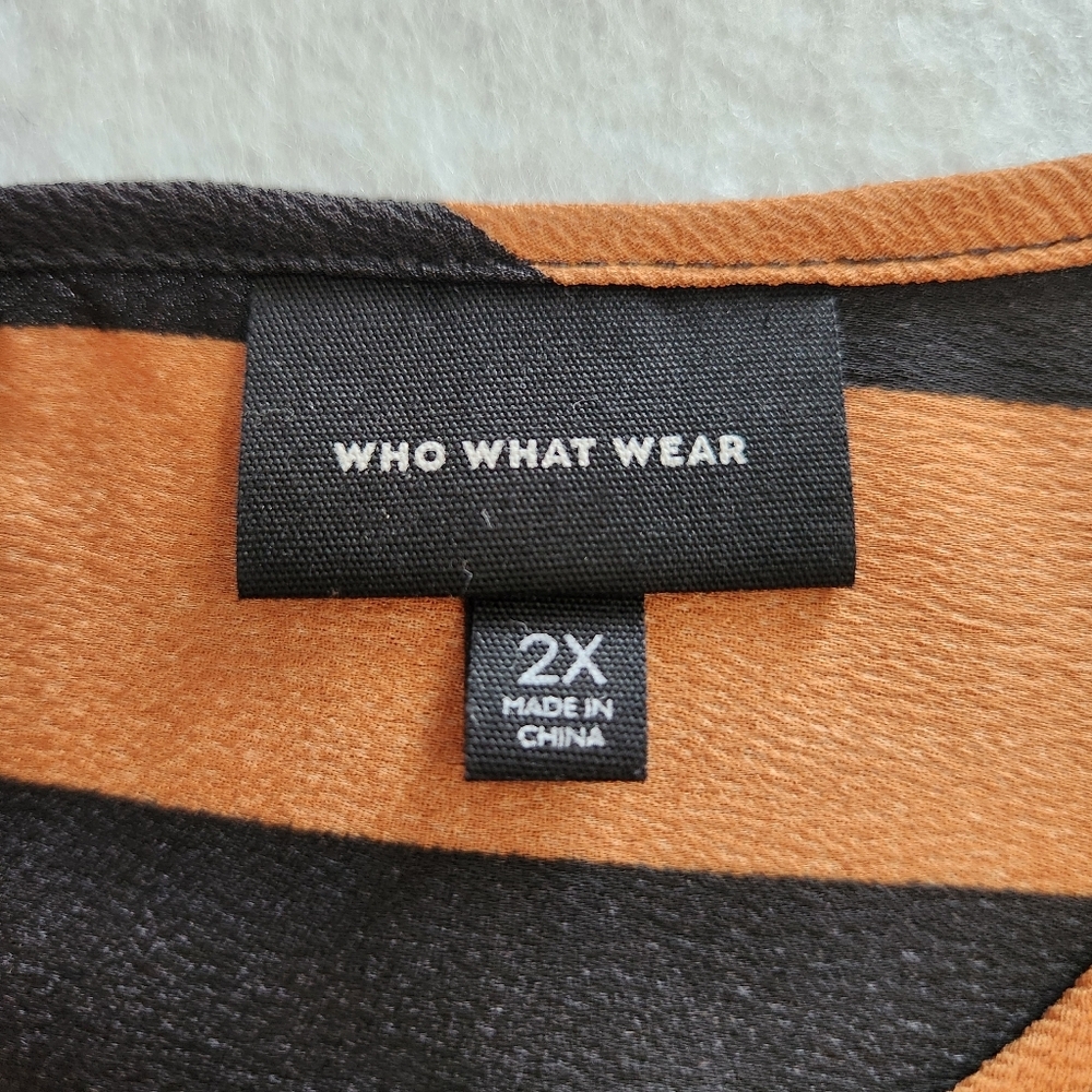 Who What Wear Black and Brown Striped Blouse Size 2X - Picture 2 of 8